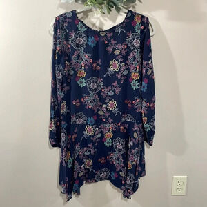 🌸 Xhilaration Navy Floral Long Sleeve Dress S